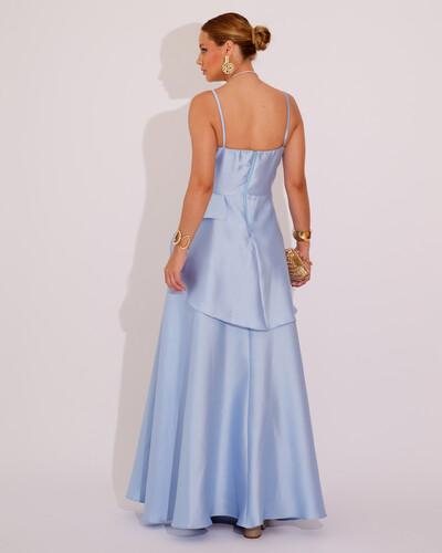 FotoVestido de Festa Zibeline Tomara que Caia com Recortes e Camadas Azul Serenity