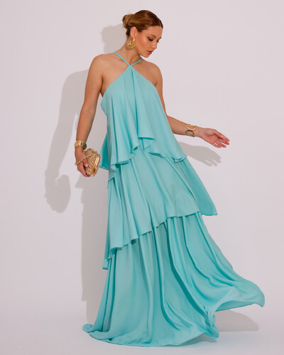 Foto Vestido Longo Babado em Camadas Tiffany