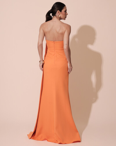 FotoVestido de Festa Longo Alfaiataria Tomara que Caia Drapeado Faixa Laranja