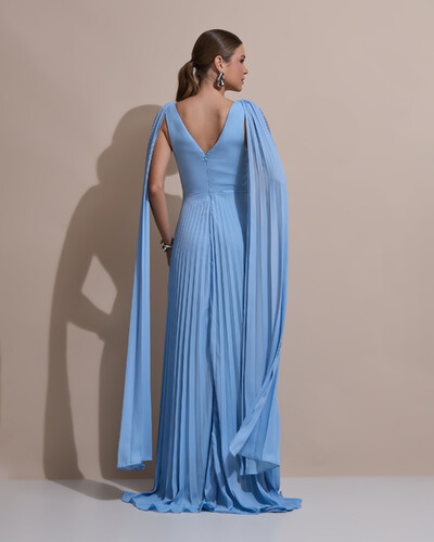 Foto Vestido de Festa Longo Crepe Chiffon Plissado com Lenço nas Alças Serenity