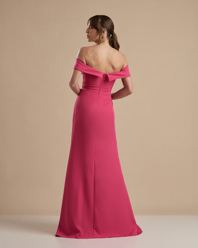 FotoVestido de Festa Longo Alfaiataria Ombro a Ombro com Fenda Pink