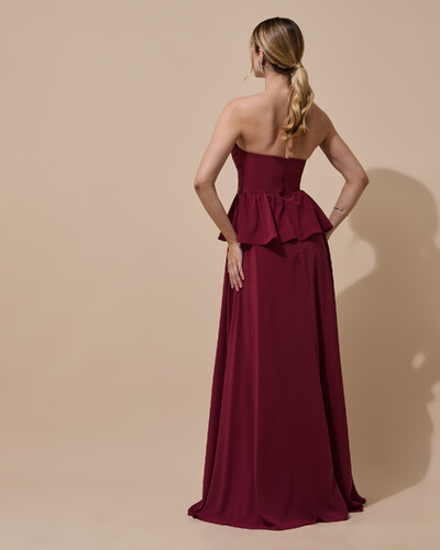 Foto Vestido de Festa Longo Crepe Chiffon Tomara que Caia Peplum Drapeado Marsala New