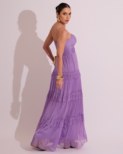 FotoVestido de Festa Longo Tule com Saia Babado Lilás