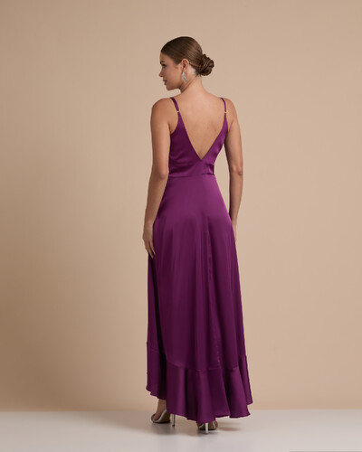 FotoVestido Midi Babado Acetinado Roxo