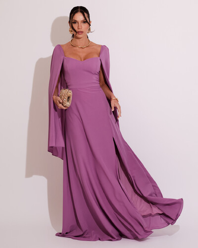 Foto Vestido de Festa Longo com Capa Fúcsia