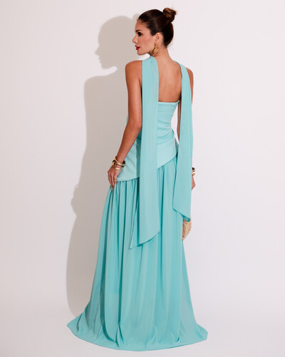 FotoVestido de Festa Longo Tomara que Caia Alfaiataria e Saia Crepe Chiffon e Lenço Tiffany