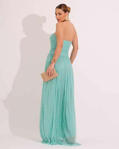 FotoVestido de Festa Longo Tule Brilho Tomara que Caia Recortes Tiffany