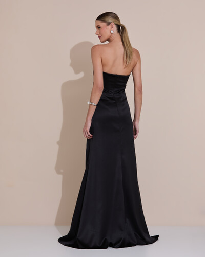 Foto Vestido de Festa Longo Cetim Alfaiataria Tomara que Caia Fenda Preto
