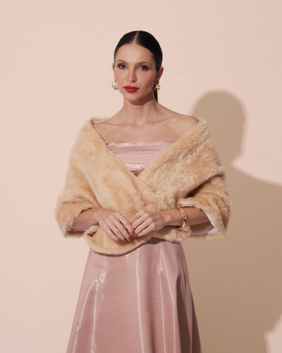 Foto Estola Bege New Fake Fur