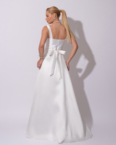 FotoVestido de Festa Longo Zibeline com Fenda e Faixa Branco