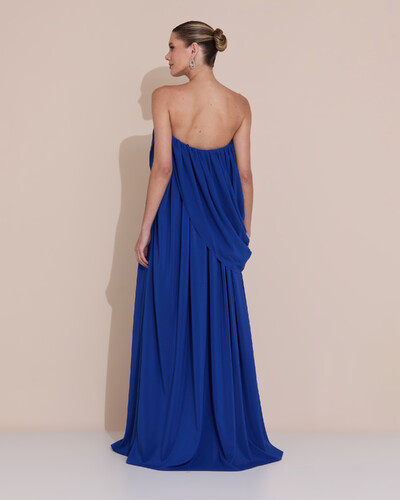Foto Vestido de Festa Longo Tomara Que Caia Crepe Chiffon Drapeado Azul Royal