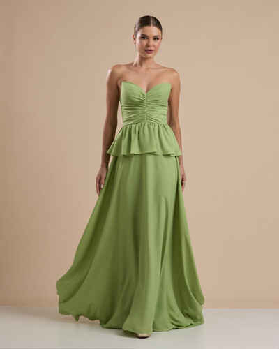 Foto Vestido de Festa Longo Crepe Chiffon Tomara que Caia Peplum Drapeado Verde Garden