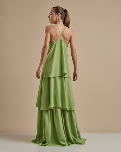 FotoVestido Longo Babado em Camadas Verde Garden