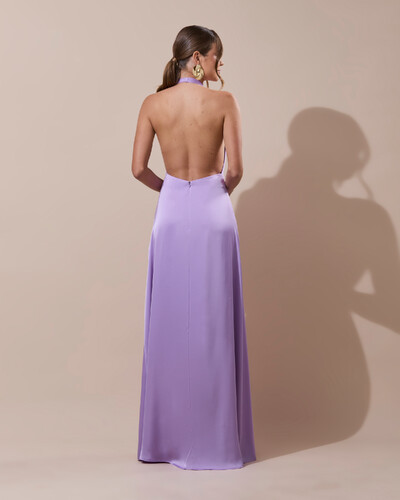 Foto Vestido de Festa Longo Frente Única Degagê Cetim Fluido Lilás
