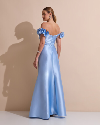 Foto Vestido Longo de Festa Zibeline Ombro a Ombro com Flores e Fenda Serenity New
