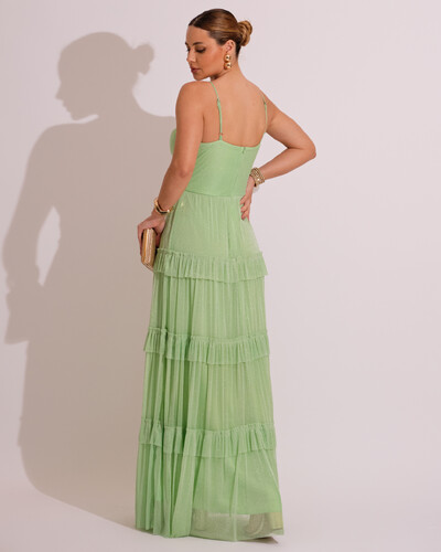 FotoVestido de Festa Longo Tule com Saia Babado Verde Lima