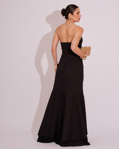 FotoVestido Longo com Fenda de Babados Alfaiataria Preto