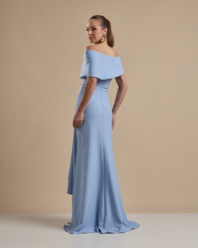 FotoVestido de Festa Longo Alfaiataria Ombro a Ombro com Babado Cascata Serenity