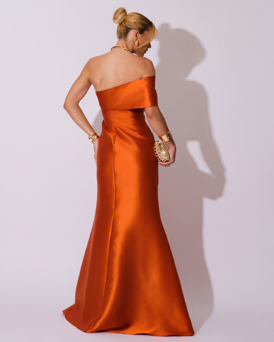 FotoVestido de Festa Zibeline com Faixa Ombro a Ombro Terracota