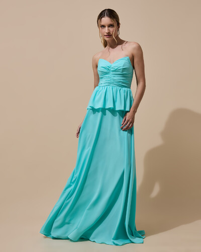 Foto Vestido de Festa Longo Crepe Chiffon Tomara que Caia Peplum Drapeado Tiffany