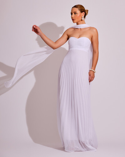 Foto Vestido de Festa Longo Tomara que Caia Plissado com Lenço Branco