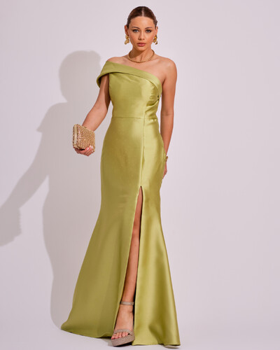 Foto Vestido de Festa Zibeline com Faixa Ombro a Ombro Verde Lima