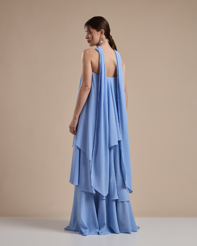 FotoVestido de Festa Longo Chiffon Crepe em Camadas com Lenço Serenity