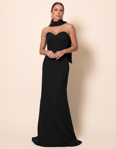 Foto Vestido de Festa Longo Alfaiataria Tomara que Caia Saia Sereia com Lenço Preto