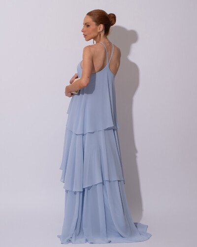 FotoVestido Longo Crepe Chiffon Babado em Camadas Serenity
