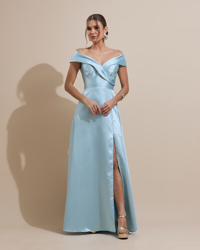 Foto Vestido de Festa Longo Zibeline Ombro a Ombro com Fenda Tiffany