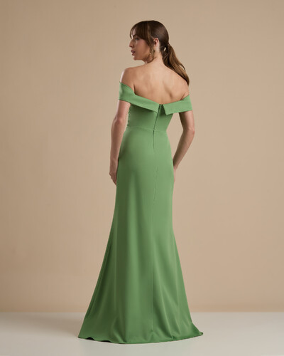 Foto Vestido de Festa Longo Alfaiataria Ombro a Ombro com Fenda Verde Matcha