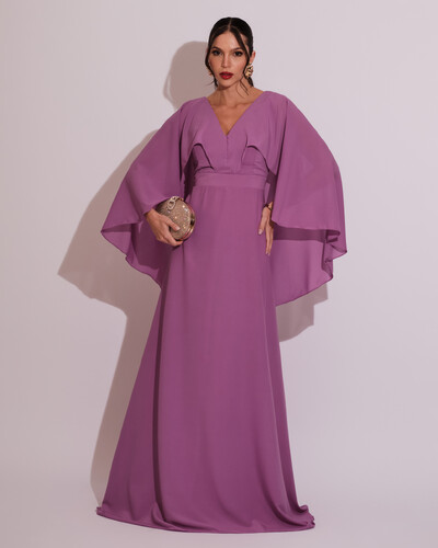Foto Vestido Longo com Capa Crepe Fucsia