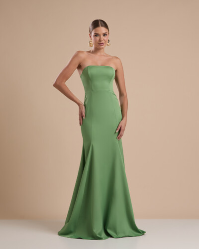 Foto Vestido de Festa Longo Alfaiataria Tomara que Caia Saia Sereia Verde Matcha