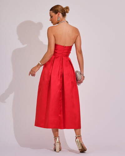 FotoVestido Midi Tomara que Caia Zibeline Com Pregas Vermelho