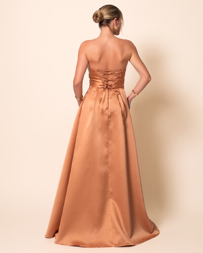 FotoVestido de Festa Longo Tomara que Caia Trançado Costa em Zibeline Mocha Mousse New