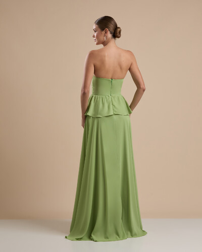 FotoVestido de Festa Longo Crepe Chiffon Tomara que Caia Peplum Drapeado Verde Garden