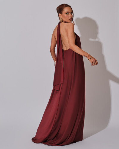 FotoVestido Longo com Amarração em Malha Marsala Escuro