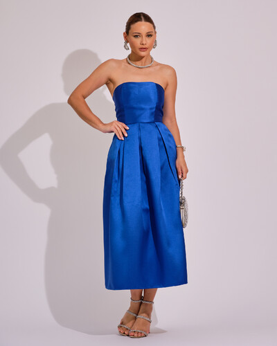 Foto Vestido Midi Tomara que Caia Zibeline Com Pregas Azul Royal