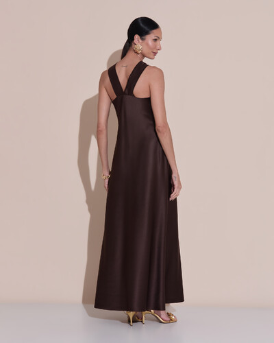 Foto Vestido de Festa Midi Frente Única Cetim Marrom