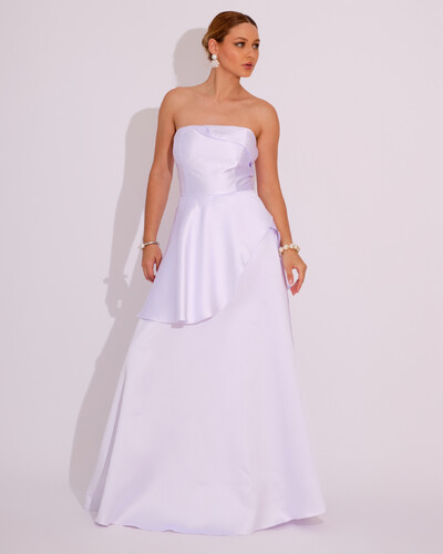 Foto Vestido de Festa Zibeline Tomara que Caia com Recortes e Camadas Branco