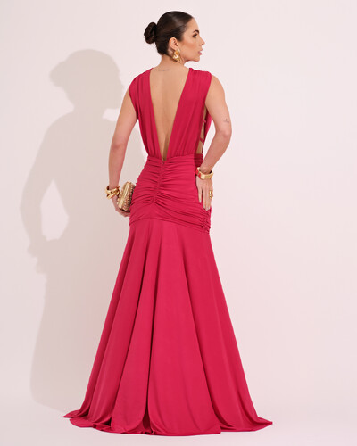 FotoVestido Longo Jersey Decote V drapeado Cereja