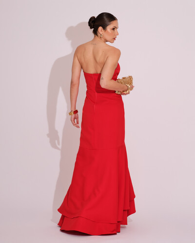 FotoVestido Longo com Fenda de Babados Alfaiataria Vermelho