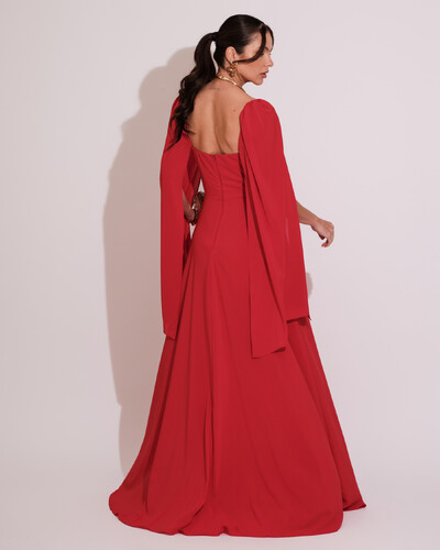 FotoVestido de Festa Longo com Capa Vermelho