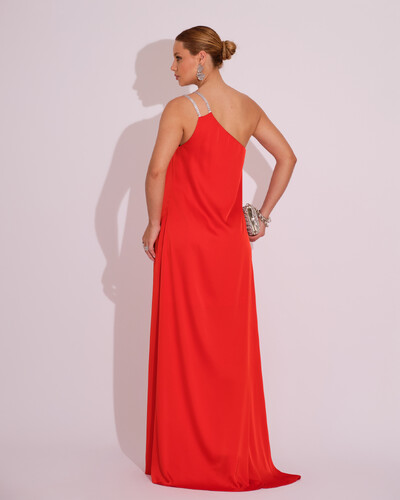 FotoVestido de Festa Longo Cetim Um Ombro Só Vermelho