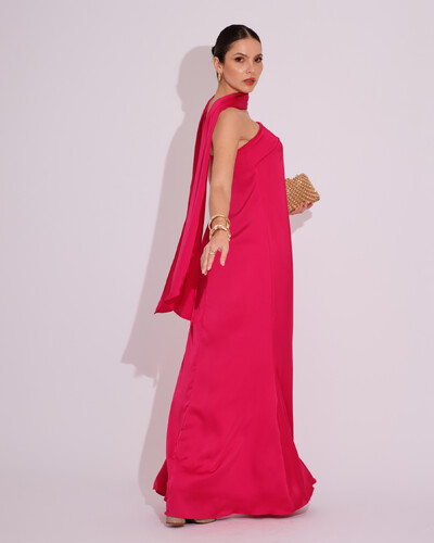 FotoVestido Longo de Festa Tomara que Caia Cetim com Lenço Pink