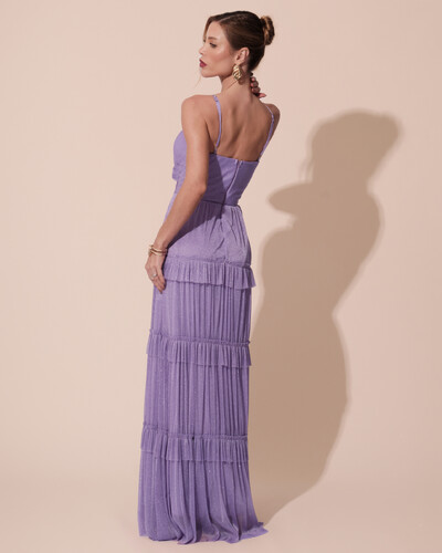 FotoVestido de Festa Longo Tule com Saia Babado Lilás