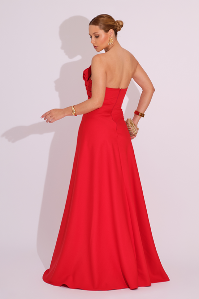 FotoVestido de Festa Longo Alfaiataria Tomara que Caia com Fenda Detalhe Vermelho