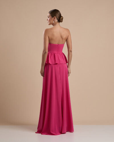 FotoVestido de Festa Longo Crepe Chiffon Tomara que Caia Peplum Drapeado Pink New