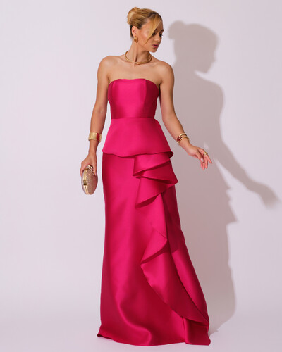 Foto Vestido de Festa Longo Tomara que Caia Babado Cascata Pink