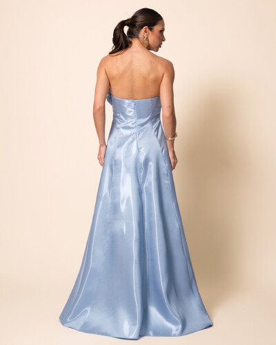 FotoVestido de Festa Longo Cetim Cristal Tomara que Caia com Flor 3D Serenity